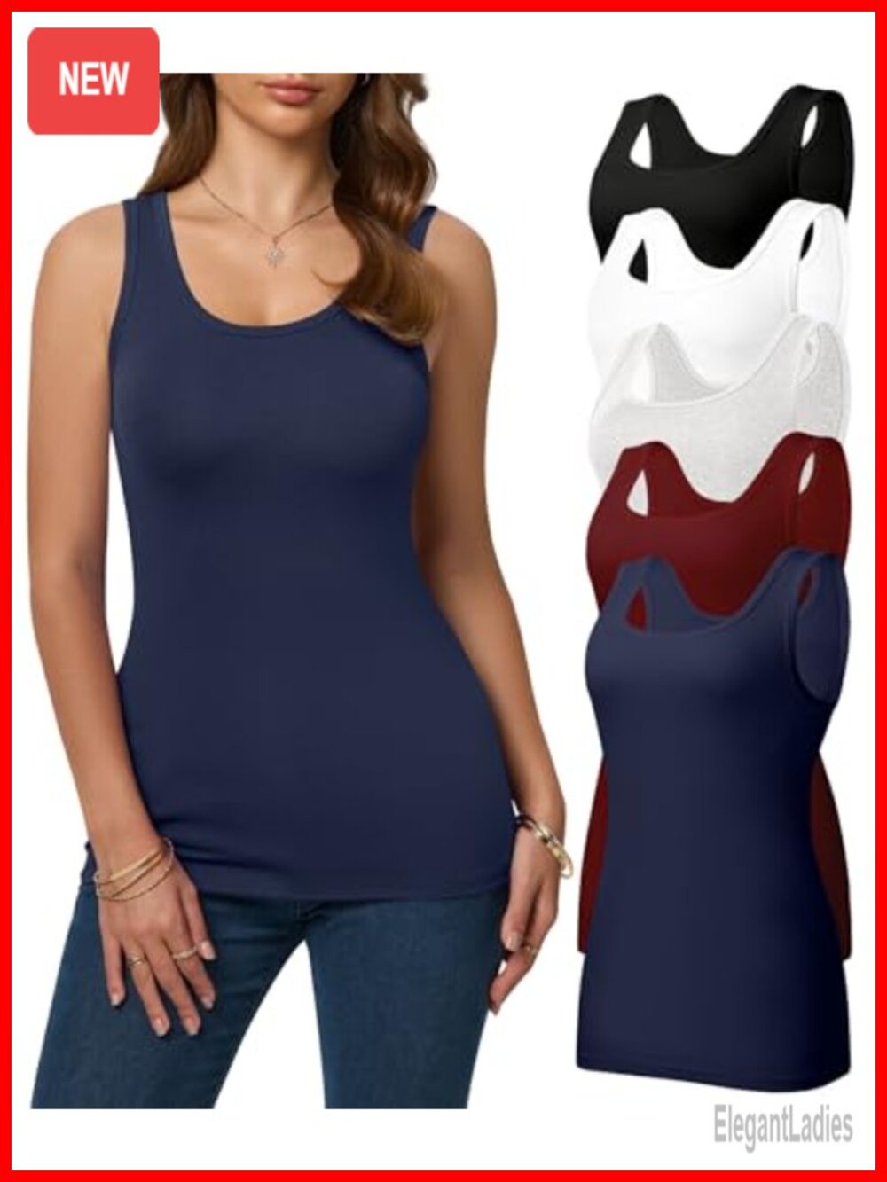 5 Pack Women's Tank Tops Slim Fit Scoop Neck Cotton Spandex Sleeveless Layering